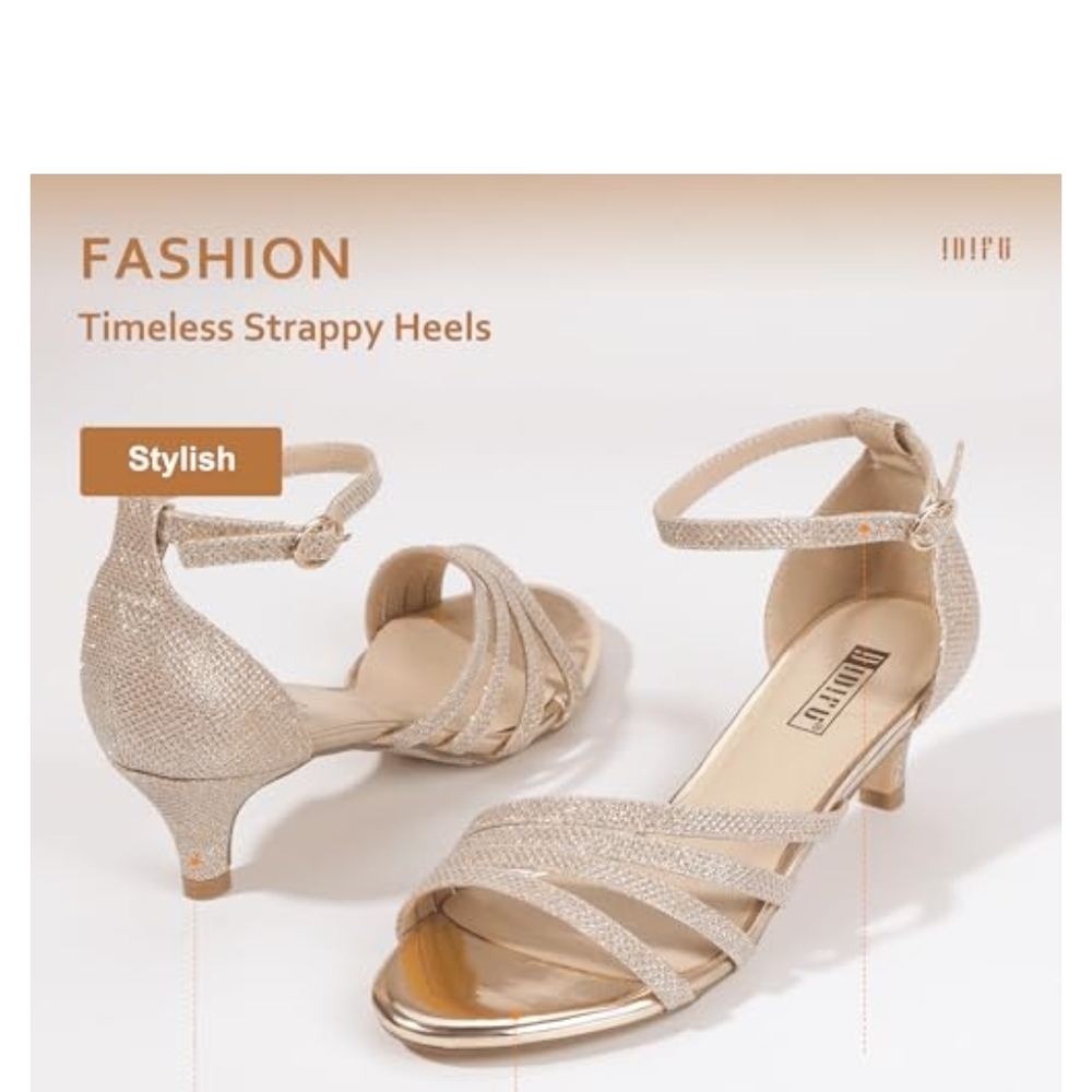 IDIFU Women's Gold Strappy Heels